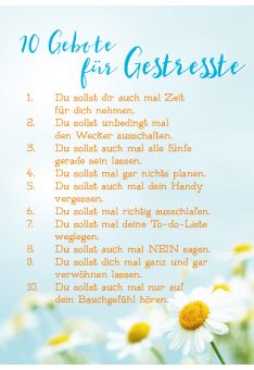 Postkarte Lebensweisheit Spruch 10 Gebote für Gestresste 1 Du sollst dir auch mal Zeit für dich nehmen