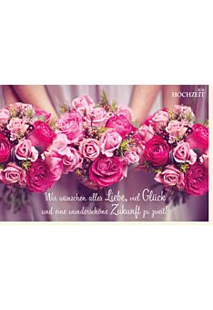 Glückwunschkarte Hochzeit 3 pinke Rosensträuße