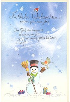 Weihnachtskarte premium Naturpapier Schneemann Silberfolie