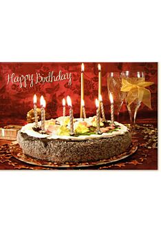 Glückwunschkarte Geburtstag Happy Birthday Torte Kerzen Wand rot