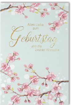 Geburtstagskarte hochwertig Äste mit rosa Blumen