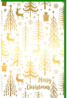 Weihnachtsgrußkarte Goldfolie Bäume Elche