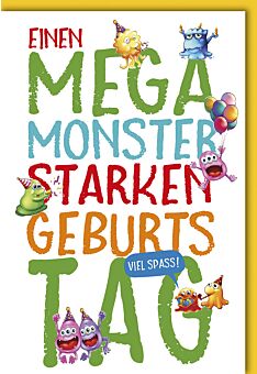 Geburtstagskarte für Kinder Mega Monster Stark