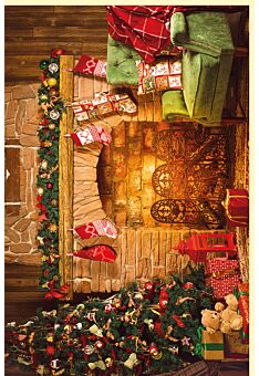 Fotokarte Weihnachtskarte Kamin und grüner Sessel