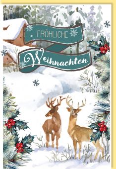 Weihnachtskarte Gezeichnete Hirsche im Schnee