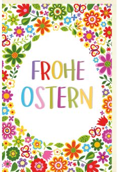 Karte Ostern Schrift bunt Blumen Kreis