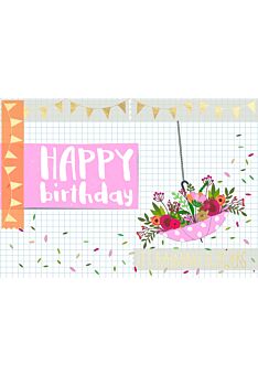 Geburtstagspostkarte Spruch Happy Birthday - It's raining flowers