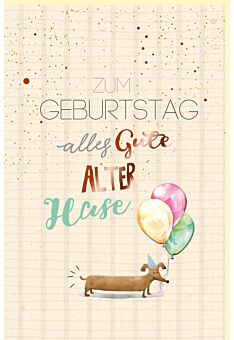 Geburtstagskarte Green Line Hund mit Partyhut, Luftballons, Zuckerrohrpapier