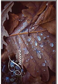 Trauerkarte Beileid Wassertropfen auf Herbstblättern