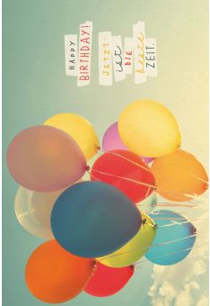 Postkarte Geburtstag Bunte Luftballons, Zuckerrohrpapier