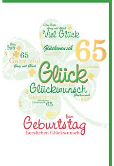 Geburtstagskarte 65 Kleeblatt herzlichen Glückwunsch