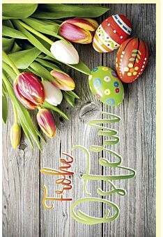 Osterkarte klassisch Tulpen und Ostereier