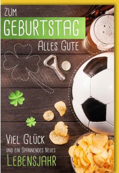 Geburtstagskarte mit Spruch Fußball Bier Chips