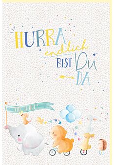 Glückwunschkarte Baby Junge Spruch Hurra, endlich bist du da