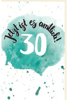 Geburtstagskarte 30 Schriftkarte mit Aquarellverlauf