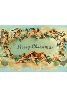 Postkarte Weihnachten Engel Wolke blau
