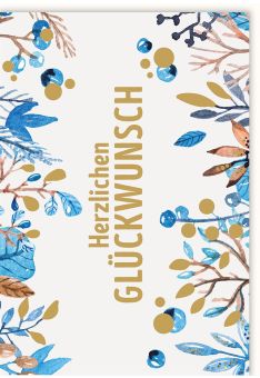 Glückwunschkarte Illustration Zweige blau und gold