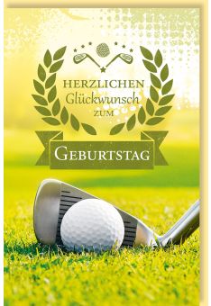 Geburtstagskarte Golfball, Golfschläger auf dem Grün