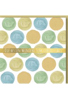Geburtstagskarte quadratisch Gelbe, Blaue, Grüne Punkte