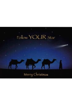 Weihnachtspostkarte 3 Kamele: follow your star