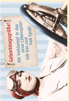Geburtstagskarte witzig retro Motiv Spruch Mit Volldampf
