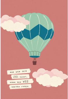 Postkarte Lebensweisheit Ziel finden Heißluftballon, Wolken, Zuckerrohrpapier