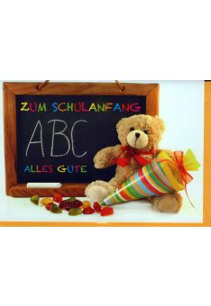 Karte Schulanfang: Teddy mit Schultüte