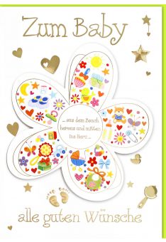 A4 Maxi Karte Geburt BlütenblätterGlückwunschkarte Geburt Babymotive#