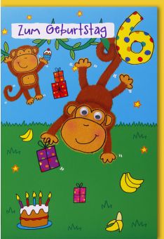 Geburtstagskarte für Kinder 6. Geburtstag - Zwei Äffchen