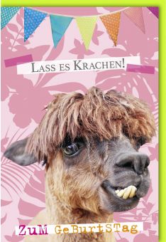 Geburtstagskarte lustig Lama mit Zähnen
