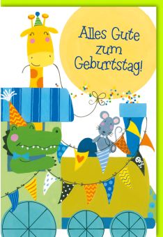 Geburtstagskarte Kinder Lokomotive mit Tieren
