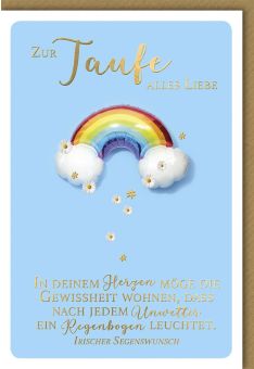 Glückwunschkarte zur Taufe Junge Ein Regenbogen leuchtet blau