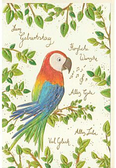 Karte Geburtstag Papagei, Naturkarton, mit Goldfolie und Blindprägung