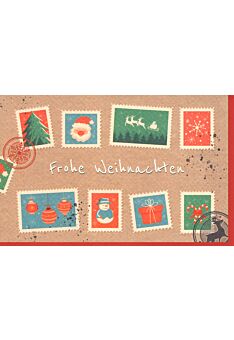 Weihnachtskarte retro Motiv Briefmarken