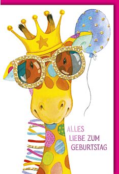 Geburtstagskarte für Kinder Giraffe Brille zum Geburtstag