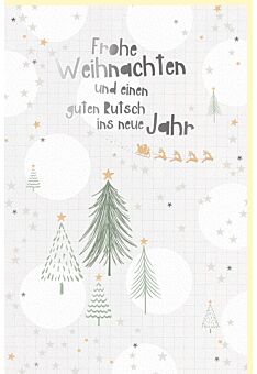 Weihnachtskarte Naturkarton und Silberfolie liebevoll gezeichnete Bäume