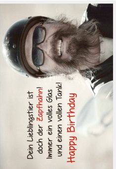 Geburtstagskarte für Männer Spruch lustig Zapfhahn Bier Tank