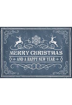 Weihnachtspostkarte blau retro: Merry Christmas and a Happy New Year