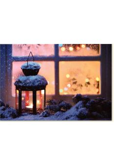 Weihnachtskarte Traditionell Merry Christmas Schnee Fenster Laterne