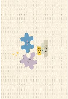 Postkarte Liebe Freundschaft, Zwei Puzzleteile, Zuckerrohrpapier