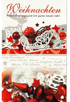 Weihnachtskarte internationale Weihnachtsgrüße rot weiß