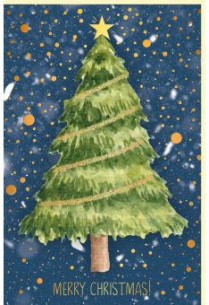 Weihnachtskarte Tannenbaum bei Nacht im Himmel