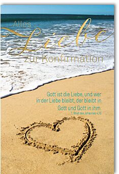 Glückwunschkarte heilige Konfirmation Herz im Sand Strand