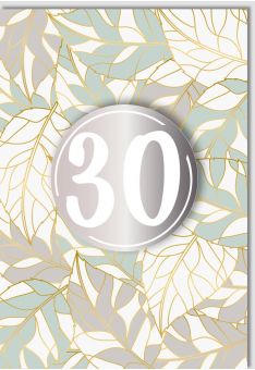 Geburtstagskarte 30 Jahre Applikation Silber Blätter Gold Kontur