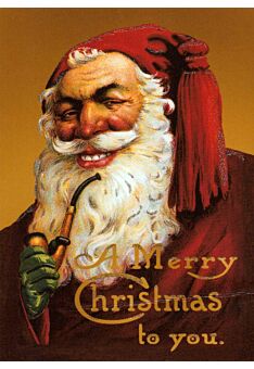 Weihnachtspostkarte retro Weihnachtsmann mit Pfeife