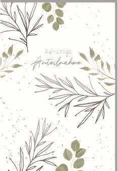 Trauerkarte Blätterzweige, Naturkarton, mit Silberfolie und Blindprägung Aufrichtige Anteilnahme