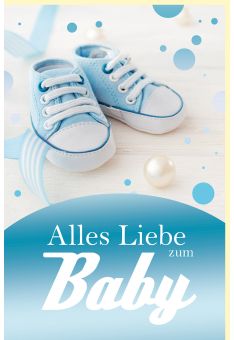 Glückwunschkarte Geburt Babyschuhe, mit schimmerndem Blaueffekt