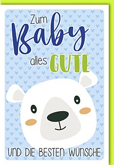 Glückwunschkarte Babykarte Junge Bärengesicht niedlich