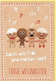 Weihnachtskarte Lebkuchenmännchen auf Kraftpapier, Naturkarton