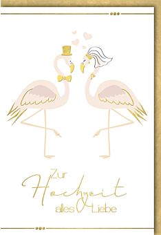 Hochzeitskarte premium zwei Flamingos